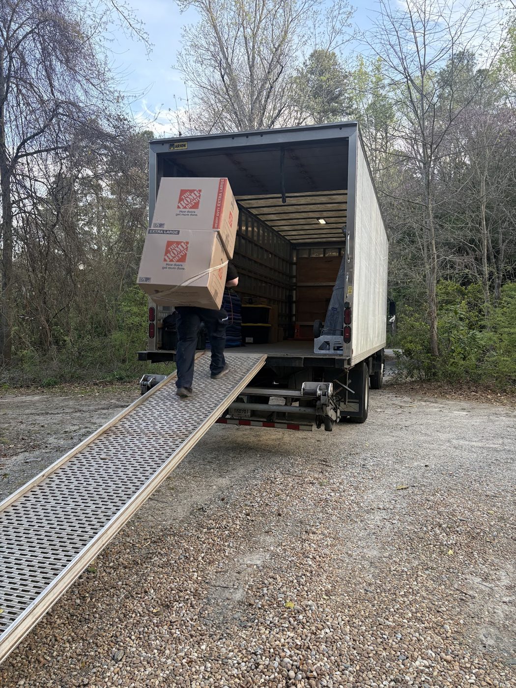 Boxes going up the truck ramp
